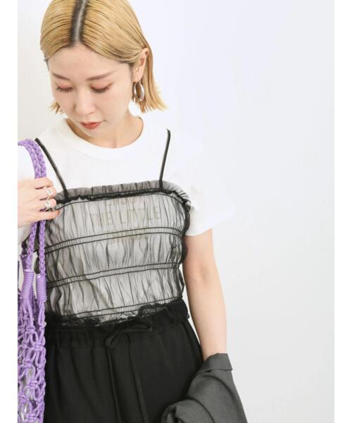 Samansa Mos2 blue（サマンサモスモスブルー）の「◎チュールプルオーバー+キャミソールセット（Tシャツ/カットソー・レディース・ベージュ/オフホワイト/ブラック・F）」の14枚目の写真