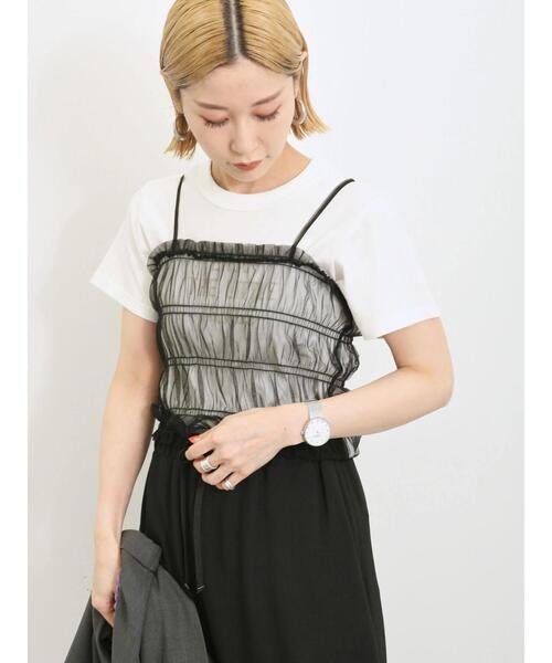 Samansa Mos2 blue（サマンサモスモスブルー）の「◎チュールプルオーバー+キャミソールセット（Tシャツ/カットソー・レディース・ベージュ/オフホワイト/ブラック・F）」の15枚目の写真