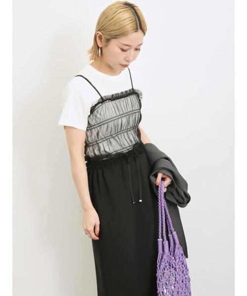 Samansa Mos2 blue（サマンサモスモスブルー）の「◎チュールプルオーバー+キャミソールセット（Tシャツ/カットソー・レディース・ベージュ/オフホワイト/ブラック・F）」の5枚目の写真