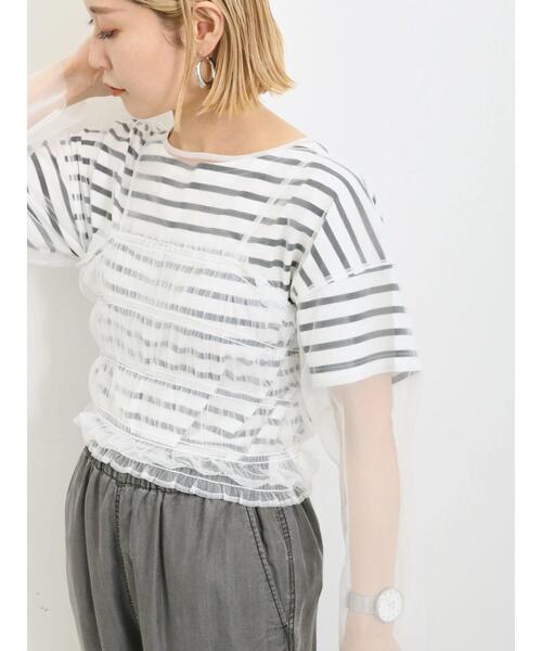 Samansa Mos2 blue（サマンサモスモスブルー）の「◎チュールプルオーバー+キャミソールセット（Tシャツ/カットソー・レディース・ベージュ/オフホワイト/ブラック・F）」の4枚目の写真