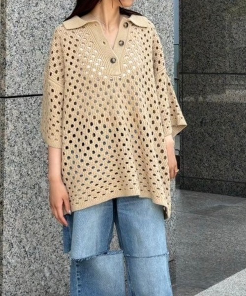 AMAIL（アマイル）の「Hole hole knit（ニット/セーター・レディース・ブルー/ベージュ・FREE）」の2枚目の写真