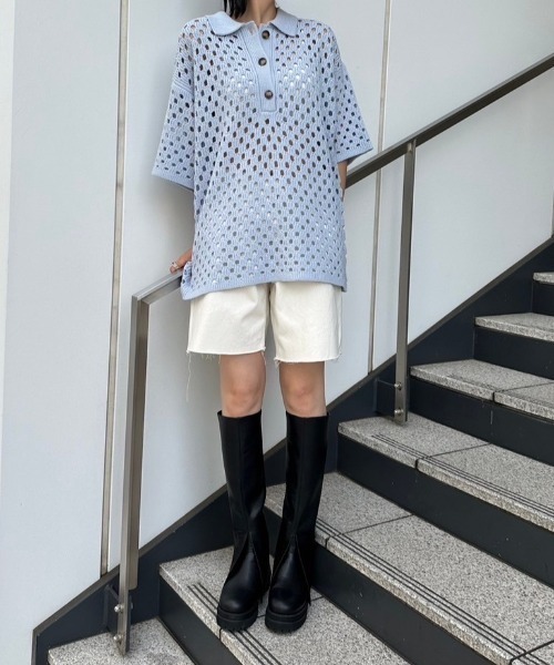 AMAIL（アマイル）の「Hole hole knit（ニット/セーター・レディース・ブルー/ベージュ・FREE）」の19枚目の写真