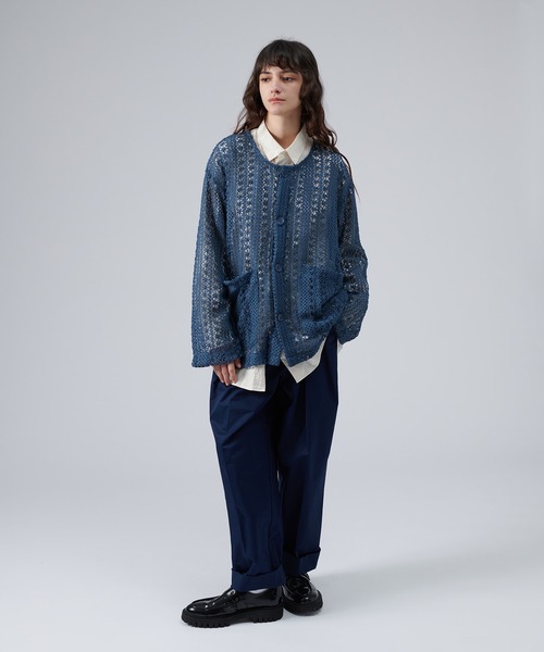 ONCILY（オンシェリー）の「JACQUARD LACE SHEER SHIRT CARDIGAN / ジャガードレースシアーシャツカーディガン（シャツ/ブラウス・メンズ・ブラック/ブルー・LARGE/MEDIUM）」の9枚目の写真