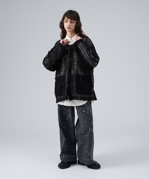ONCILY（オンシェリー）の「JACQUARD LACE SHEER SHIRT CARDIGAN / ジャガードレースシアーシャツカーディガン（シャツ/ブラウス・メンズ・ブラック/ブルー・LARGE/MEDIUM）」の18枚目の写真