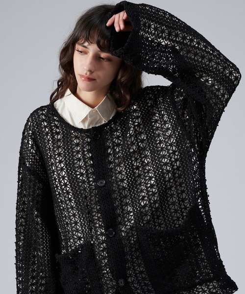 ONCILY（オンシェリー）の「JACQUARD LACE SHEER SHIRT CARDIGAN / ジャガードレースシアーシャツカーディガン（シャツ/ブラウス・メンズ・ブラック/ブルー・LARGE/MEDIUM）」の15枚目の写真