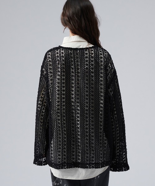 セール】JACQUARD LACE SHEER SHIRT CARDIGAN / ジャガード