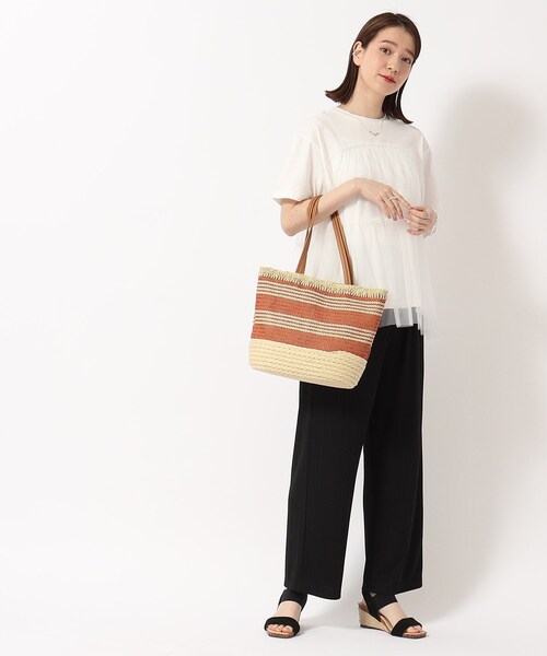 SHOO・LA・RUE（シューラルー）の「◆ボーダーペーパートートバッグ（トートバッグ・レディース・ブラック系2/オレンジ系その他4/キャメル・00）」の20枚目の写真