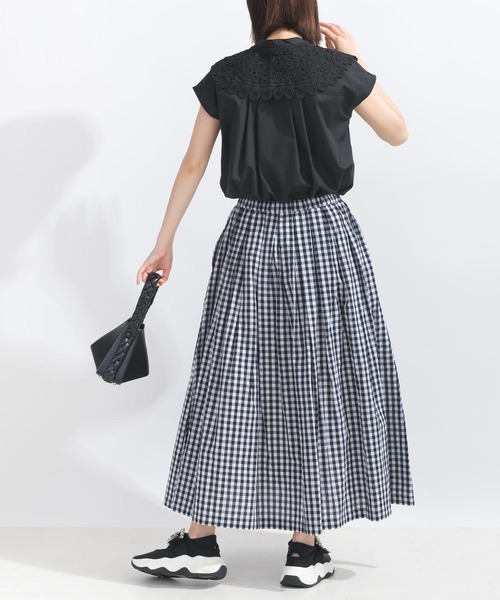 PICCIN(ピッチン)の「【WEB限定】ギンガムチェックコットンフレアスカート(スカート・レディース・ブラック系その他/ブルー系その他・M)」の4枚目の写真