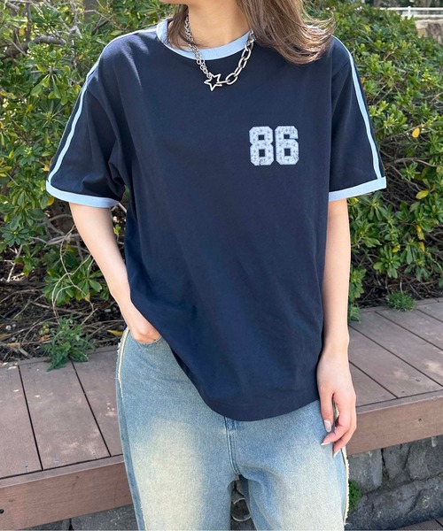 NERDY 公式正規品 womans バーシティ ロゴ リンガー 半袖Tシャツ カレッジロゴリンガーTシャツ – PIXIUM