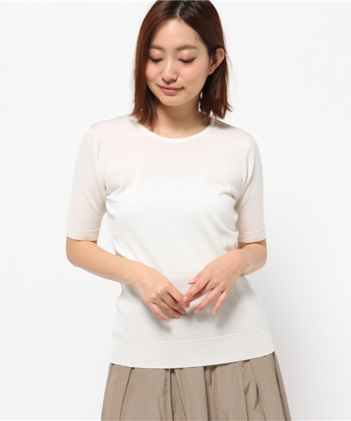 新品未使用JOHN SMEDLEY サマーニット　ホワイトショートスリーブニット 新品未使用JOHN SMEDLEY サマーニット ホワイトショートスリーブ