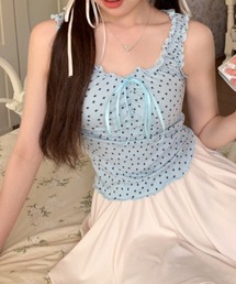 タンクトップ（ブルー・ネイビー/青色系・フリル）ファッション通販