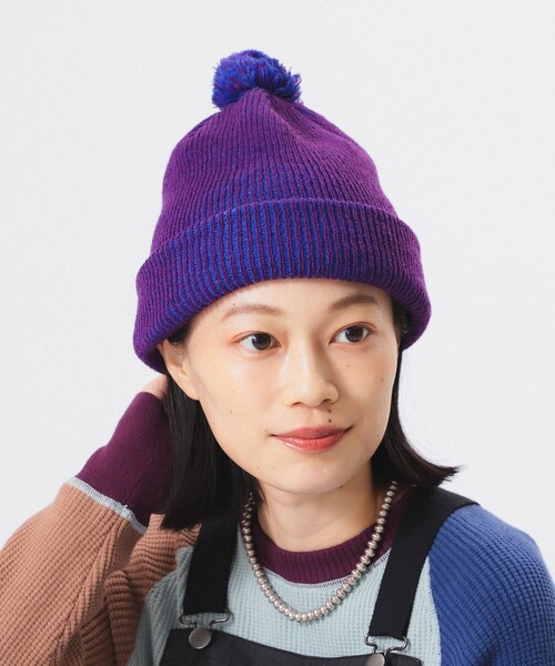 INFIELDER DESIGN（インフィールダーデザイン）の「【別注】INFIELDER DESIGN / STRIPE PON CAP（ニットキャップ/ビーニー・レディース・オレンジ/ネイビー/パープル・ONE SIZE）」の3枚目の写真