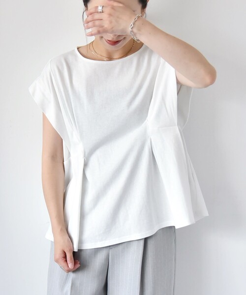 quaranciel（カランシエル）の「quaranciel:〈手洗い可能〉ウエストシェイプ フレンチスリーブ TEE（Tシャツ/カットソー・レディース・ホワイト/ブラック/カーキ・ONE SIZE）」の8枚目の写真