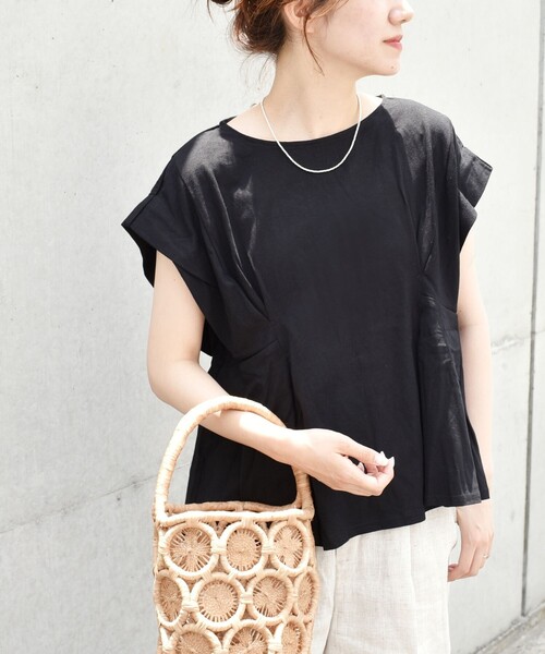 quaranciel（カランシエル）の「quaranciel:〈手洗い可能〉ウエストシェイプ フレンチスリーブ TEE（Tシャツ/カットソー・レディース・ホワイト/ブラック/カーキ・ONE SIZE）」の9枚目の写真
