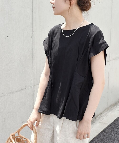 quaranciel（カランシエル）の「quaranciel:〈手洗い可能〉ウエストシェイプ フレンチスリーブ TEE（Tシャツ/カットソー・レディース・ホワイト/ブラック/カーキ・ONE SIZE）」の10枚目の写真