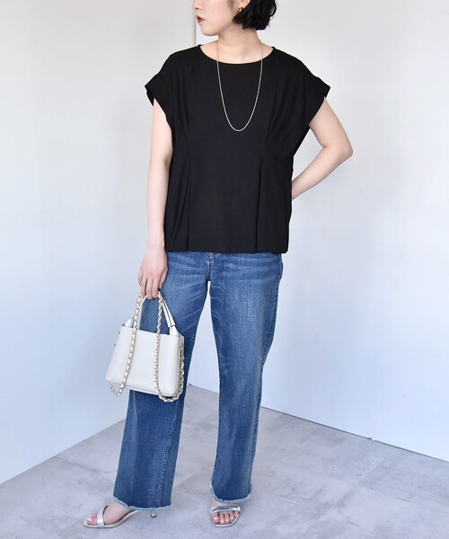 quaranciel（カランシエル）の「quaranciel:〈手洗い可能〉ウエストシェイプ フレンチスリーブ TEE（Tシャツ/カットソー・レディース・ホワイト/ブラック/カーキ・ONE SIZE）」の11枚目の写真