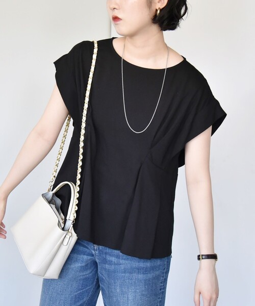 quaranciel（カランシエル）の「quaranciel:〈手洗い可能〉ウエストシェイプ フレンチスリーブ TEE（Tシャツ/カットソー・レディース・ホワイト/ブラック/カーキ・ONE SIZE）」の13枚目の写真