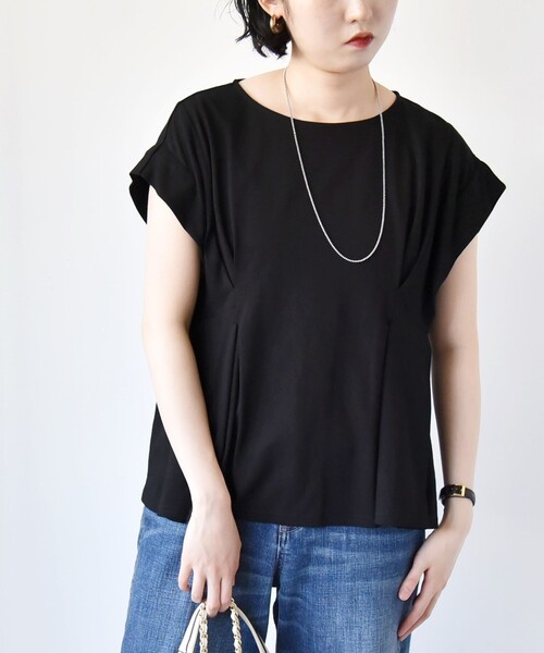 quaranciel（カランシエル）の「quaranciel:〈手洗い可能〉ウエストシェイプ フレンチスリーブ TEE（Tシャツ/カットソー・レディース・ホワイト/ブラック/カーキ・ONE SIZE）」の16枚目の写真