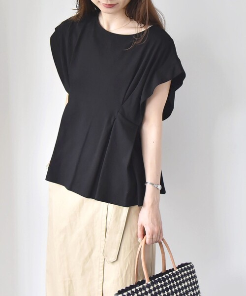 quaranciel（カランシエル）の「quaranciel:〈手洗い可能〉ウエストシェイプ フレンチスリーブ TEE（Tシャツ/カットソー・レディース・ホワイト/ブラック/カーキ・ONE SIZE）」の21枚目の写真
