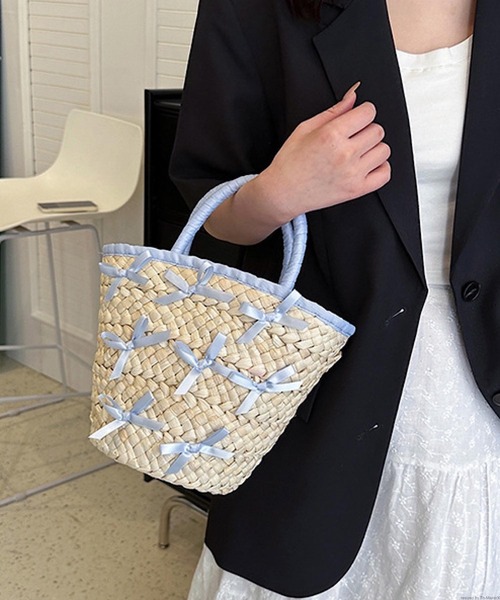 TONE SELECT GOODS（トーンセレクトグッズ）の「Liaa/リボン付き かごバッグ A18352（かごバッグ・レディース・ピンク/ブラック/ブルー・FREE）」の3枚目の写真