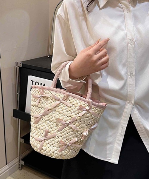 TONE SELECT GOODS（トーンセレクトグッズ）の「Liaa/リボン付き かごバッグ A18352（かごバッグ・レディース・ピンク/ブラック/ブルー・FREE）」の12枚目の写真