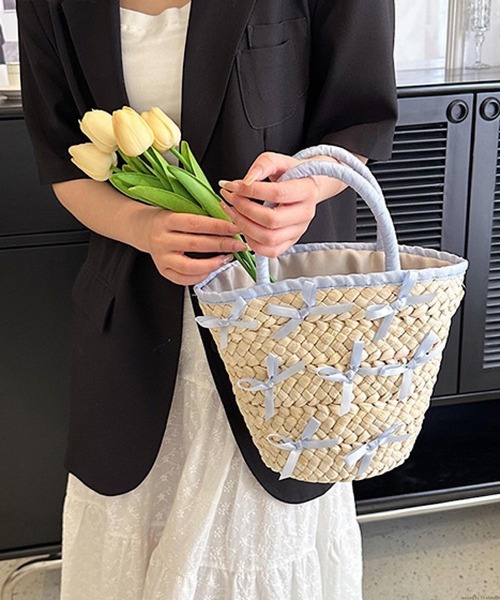 TONE SELECT GOODS（トーンセレクトグッズ）の「Liaa/リボン付き かごバッグ A18352（かごバッグ・レディース・ピンク/ブラック/ブルー・FREE）」の10枚目の写真