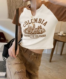 カレッジロゴ バイカラー ショート丈 プリントTシャツ