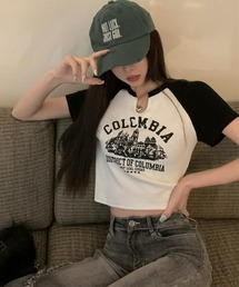 カレッジロゴ バイカラー ショート丈 プリントTシャツ