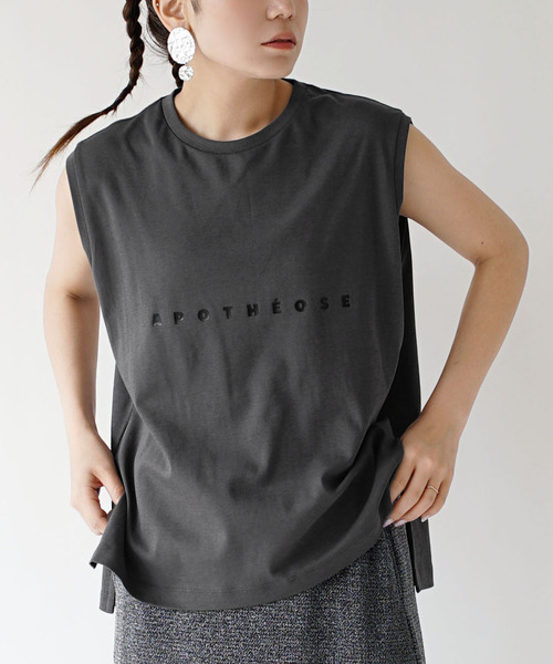 hunch(ハンチ)の「ミニロゴ ノースリーブカットソー(Tシャツ/カットソー・レディース・グレー/オフホワイト・フリー)」の2枚目の写真