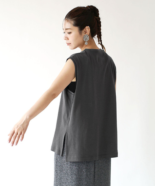 hunch(ハンチ)の「ミニロゴ ノースリーブカットソー(Tシャツ/カットソー・レディース・グレー/オフホワイト・フリー)」の8枚目の写真