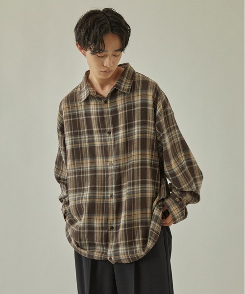 ブラウス シャツ 「UNISEX」チェックドローコードシャツ レディース メンズ ビッグシルエット ダブルポケット ドローコード チェックシャツ