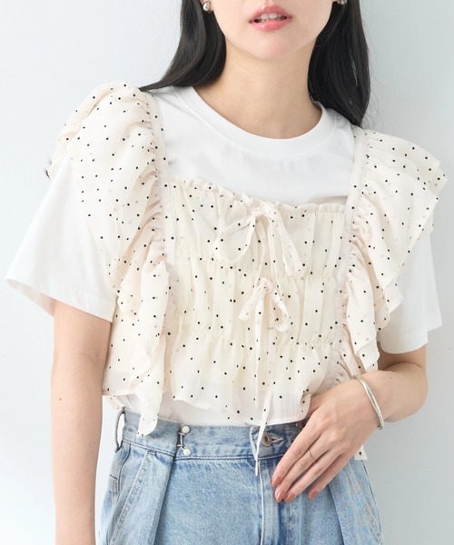 earth music&ecology（アースミュージックアンドエコロジー）の「フロッキードットフリルビスチェ（ベスト・レディース・アイボリー/ブラック・FREE）」の2枚目の写真