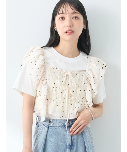 earth music&ecology（アースミュージックアンドエコロジー）の「フロッキードットフリルビスチェ（ベスト・レディース・アイボリー/ブラック・FREE）」の10枚目の写真