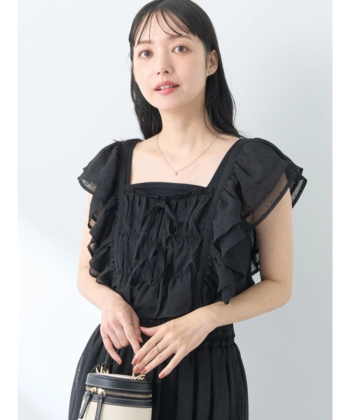 earth music&ecology（アースミュージックアンドエコロジー）の「フロッキードットフリルビスチェ（ベスト・レディース・アイボリー/ブラック・FREE）」の3枚目の写真