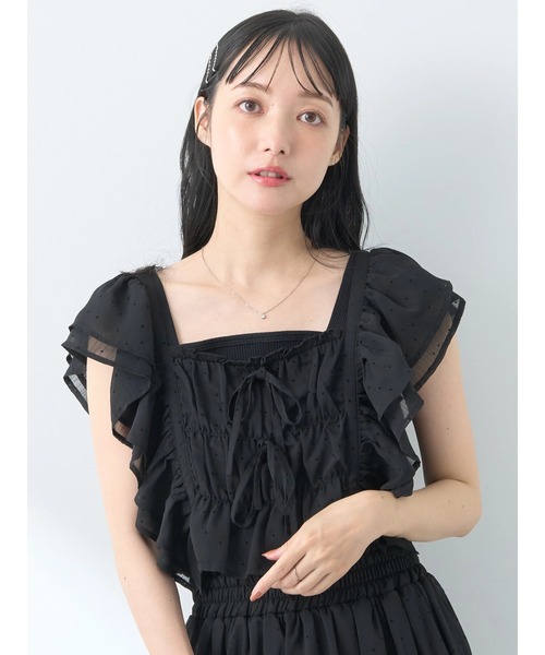 earth music&ecology（アースミュージックアンドエコロジー）の「フロッキードットフリルビスチェ（ベスト・レディース・アイボリー/ブラック・FREE）」の4枚目の写真