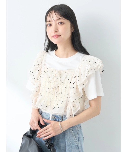 earth music&ecology（アースミュージックアンドエコロジー）の「フロッキードットフリルビスチェ（ベスト・レディース・アイボリー/ブラック・FREE）」の12枚目の写真