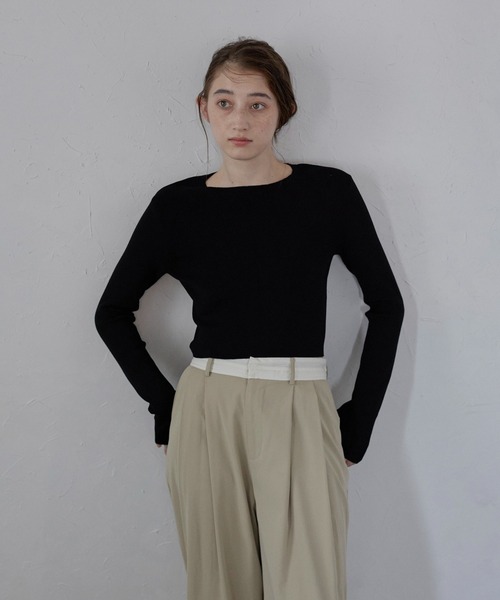 cropped long sleeve T-shirt / 指穴付きクロップドダイバーニットロンT