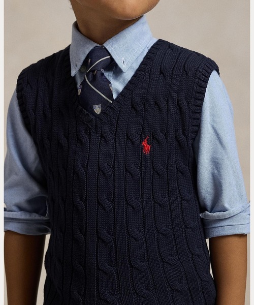 POLO RALPH LAUREN CHILDRENSWEAR(ポロ ラルフ ローレン チルドレンズウェア)の「ケーブルニット コットン セーター ベスト(ベスト・キッズ・ネイビー系1・6/4/7/3)」の4枚目の写真