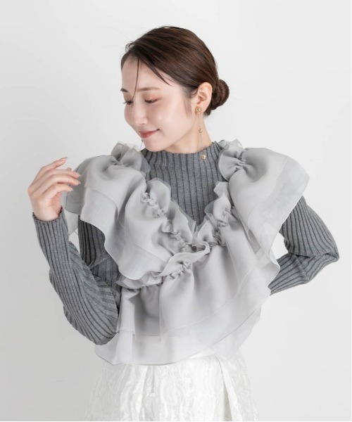 RANDA(ランダ)の「マルチティアードフリル&ニットセット(ニット/セーター・レディース・ブラック/グレー/ホワイト・FREE)」の4枚目の写真