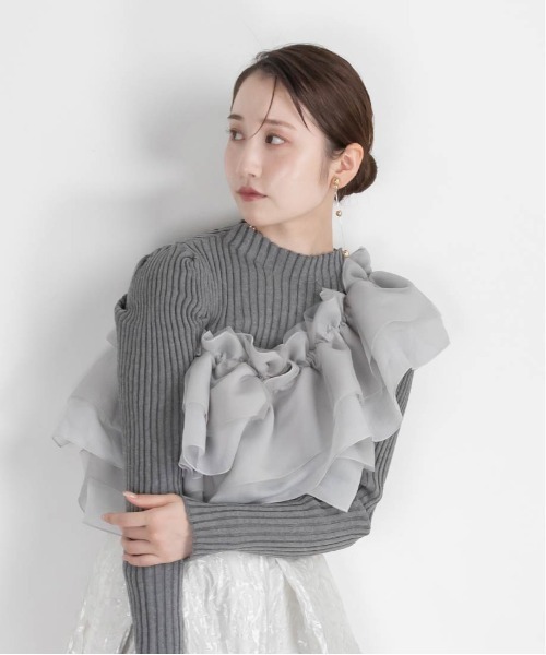 RANDA(ランダ)の「マルチティアードフリル&ニットセット(ニット/セーター・レディース・ブラック/グレー/ホワイト・FREE)」の6枚目の写真