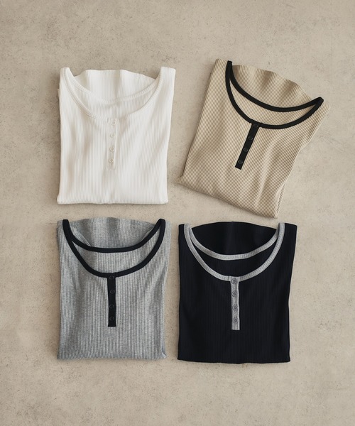 CHAN ME（チャンミ）の「ヘンリーネックプルオーバー（Tシャツ/カットソー・レディース・ホワイト/グレー/ベージュ/ブラック・MEDIUM/LARGE/X-LARGE）」の5枚目の写真