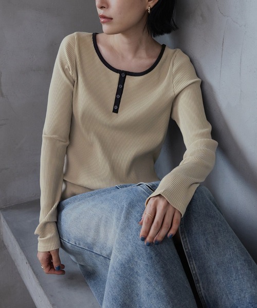 CHAN ME（チャンミ）の「ヘンリーネックプルオーバー（Tシャツ/カットソー・レディース・ホワイト/グレー/ベージュ/ブラック・MEDIUM/LARGE/X-LARGE）」の14枚目の写真