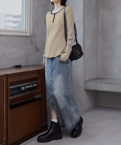 CHAN ME（チャンミ）の「ヘンリーネックプルオーバー（Tシャツ/カットソー・レディース・ホワイト/グレー/ベージュ/ブラック・MEDIUM/LARGE/X-LARGE）」の15枚目の写真