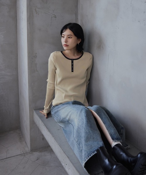 CHAN ME（チャンミ）の「ヘンリーネックプルオーバー（Tシャツ/カットソー・レディース・ホワイト/グレー/ベージュ/ブラック・MEDIUM/LARGE/X-LARGE）」の16枚目の写真