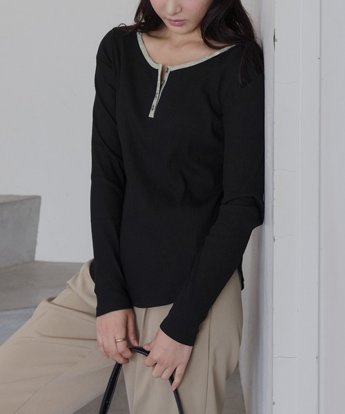 CHAN ME（チャンミ）の「ヘンリーネックプルオーバー（Tシャツ/カットソー・レディース・ホワイト/グレー/ベージュ/ブラック・MEDIUM/LARGE/X-LARGE）」の20枚目の写真