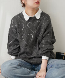透かしハート柄ゆるニット