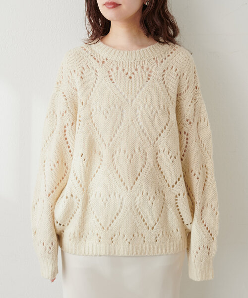 natural couture（ナチュラルクチュール）の「透かしハート柄ゆるニット（ニット/セーター・レディース・ライトグレー/ピンク/チャコールグレー/アイボリー・FREE）」の10枚目の写真