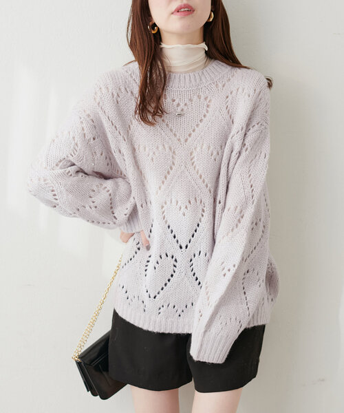 natural couture（ナチュラルクチュール）の「透かしハート柄ゆるニット（ニット/セーター・レディース・ライトグレー/ピンク/チャコールグレー/アイボリー・FREE）」の17枚目の写真