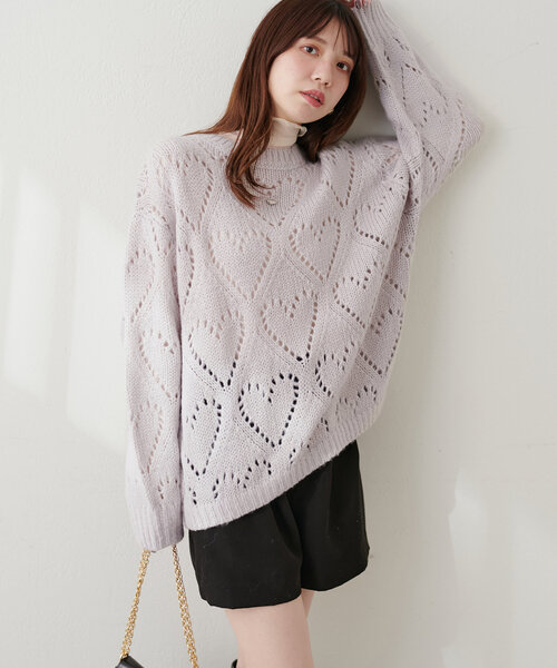 natural couture（ナチュラルクチュール）の「透かしハート柄ゆるニット（ニット/セーター・レディース・ライトグレー/ピンク/チャコールグレー/アイボリー・FREE）」の18枚目の写真