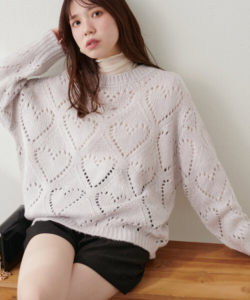 natural couture（ナチュラルクチュール）の「透かしハート柄ゆるニット（ニット/セーター・レディース・ライトグレー/ピンク/チャコールグレー/アイボリー・FREE）」の19枚目の写真